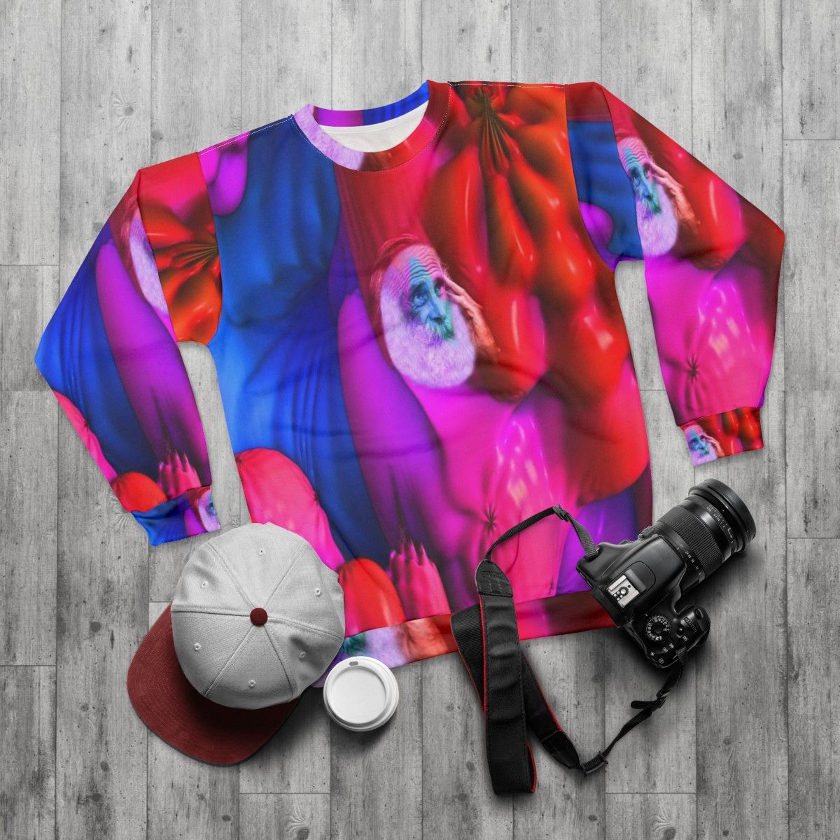 Merlin inspired fantasy sweatshirt with abstract patterns - flat lay