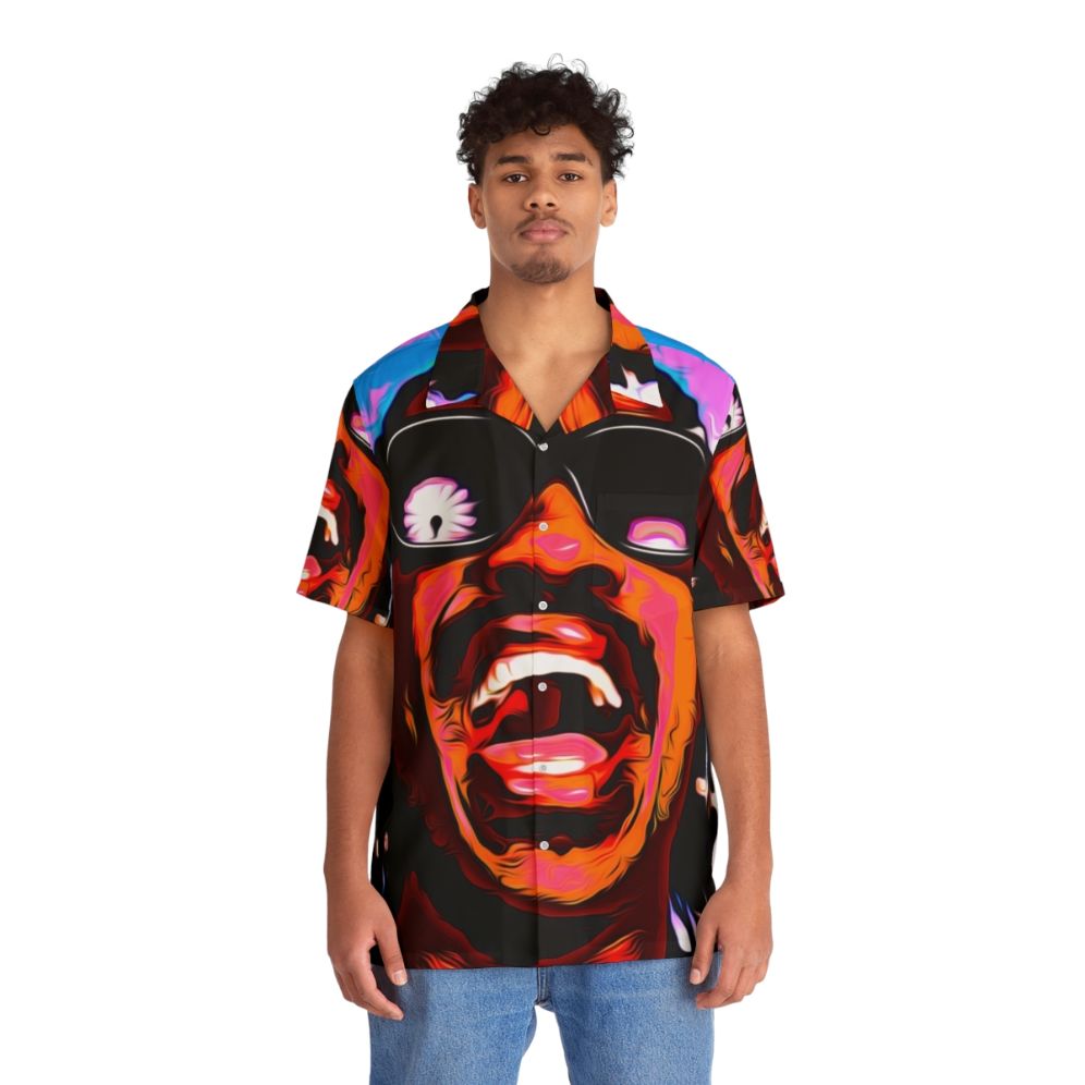 Stevie Wonder Inspired Hawaiian Shirt with Pop Art Portrait - People Front