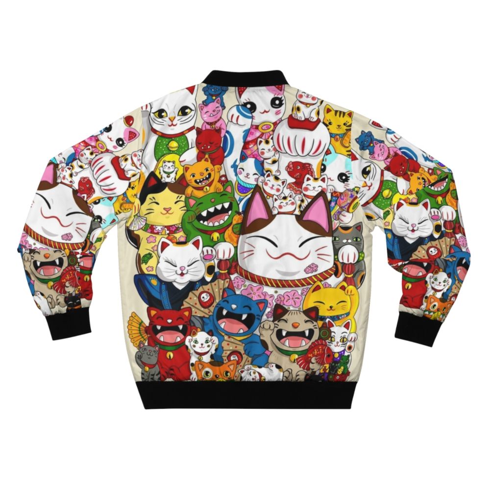 Maneki Neko (Lucky Cat) Bomber Jacket - Colorful and Kawaii Japanese Design - Back