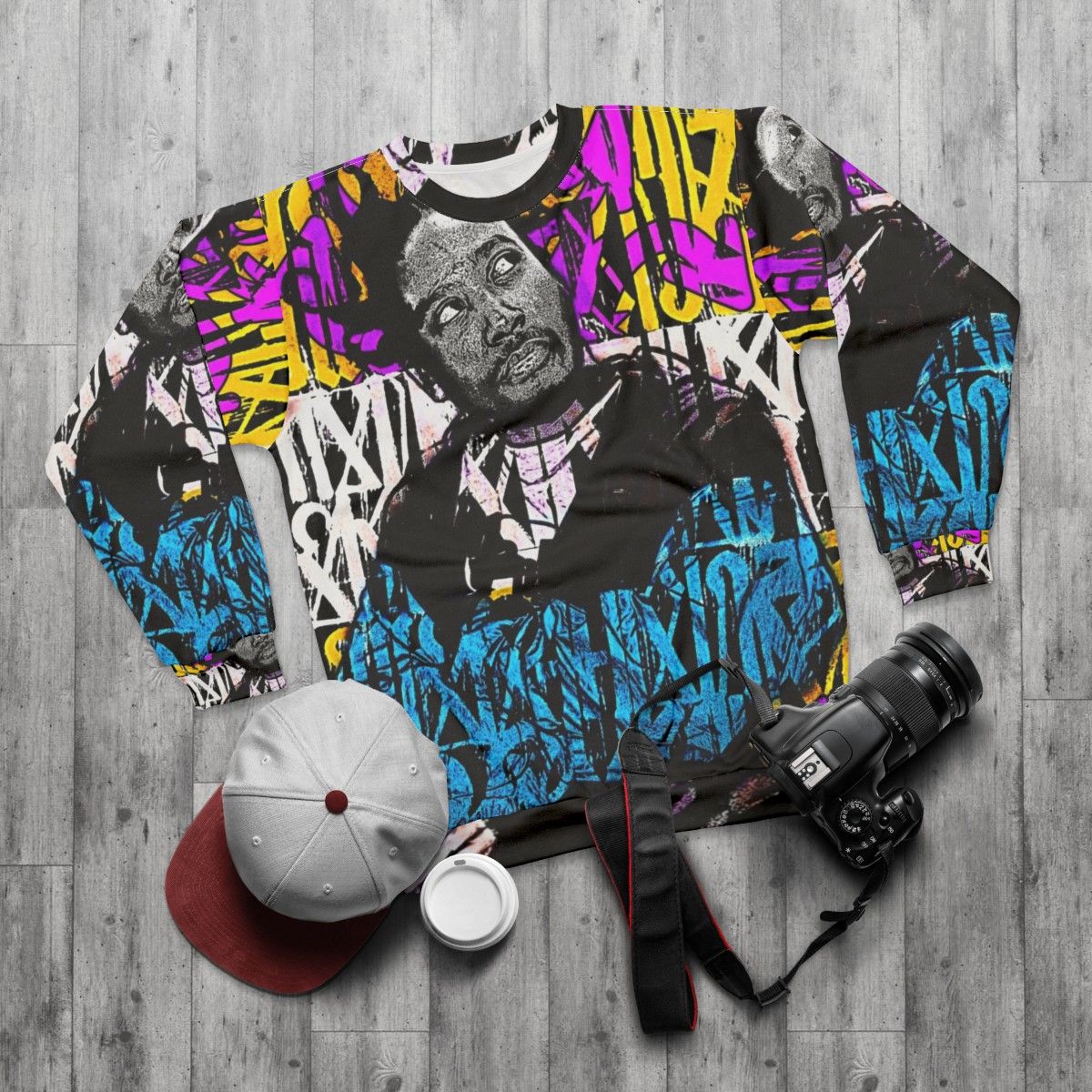 Dirty Graffiti Vintage 90s Hip Hop Sweatshirt - flat lay