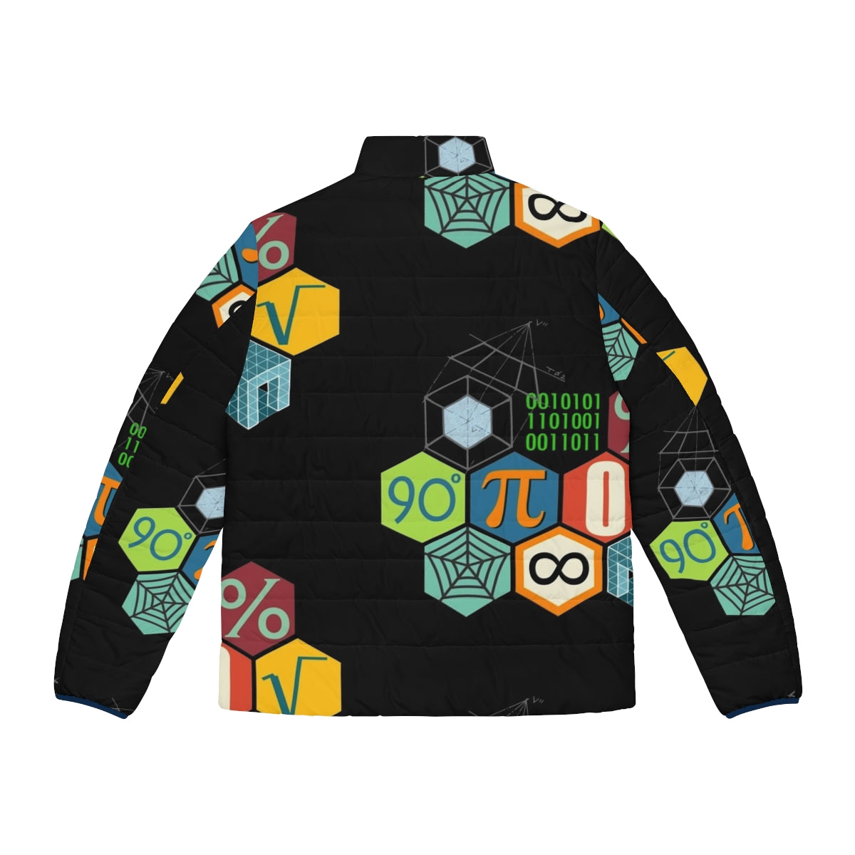 Math Puffer Jacket with geometric patterns and mathematical symbols - Back