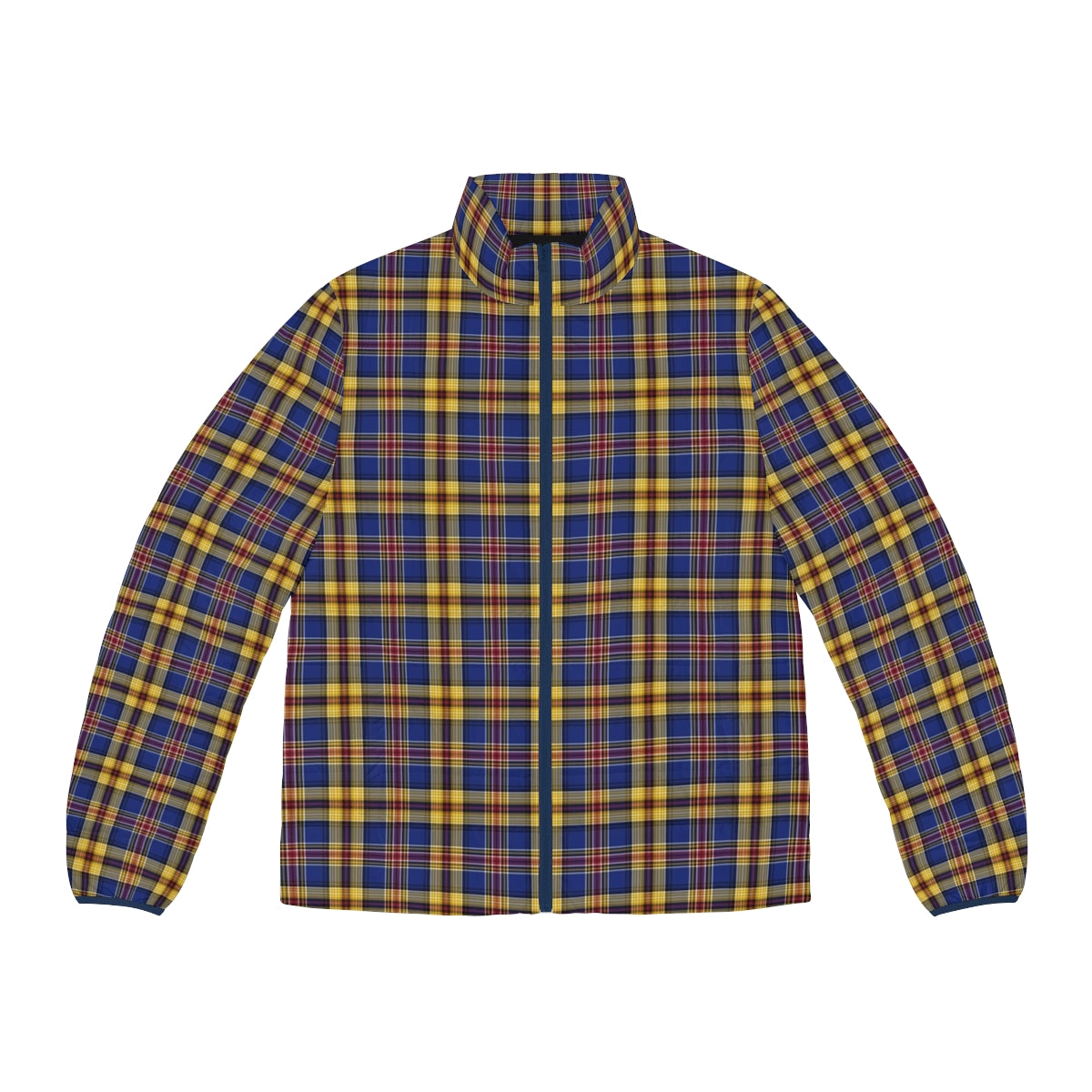 Murtagh tartan blue and gold Irish plaid puffer jacket with celtic heritage