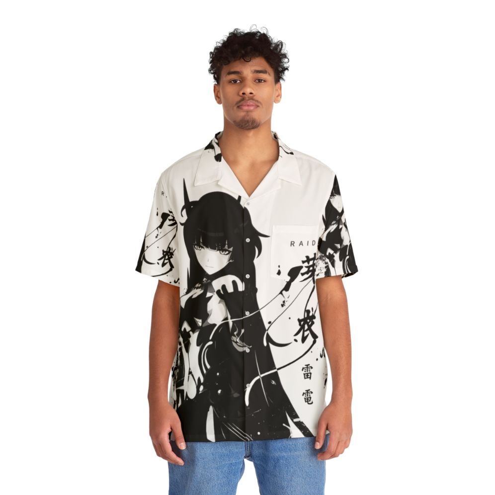 Futuristic lightning raiden Hawaiian shirt with anime-inspired design - People Front