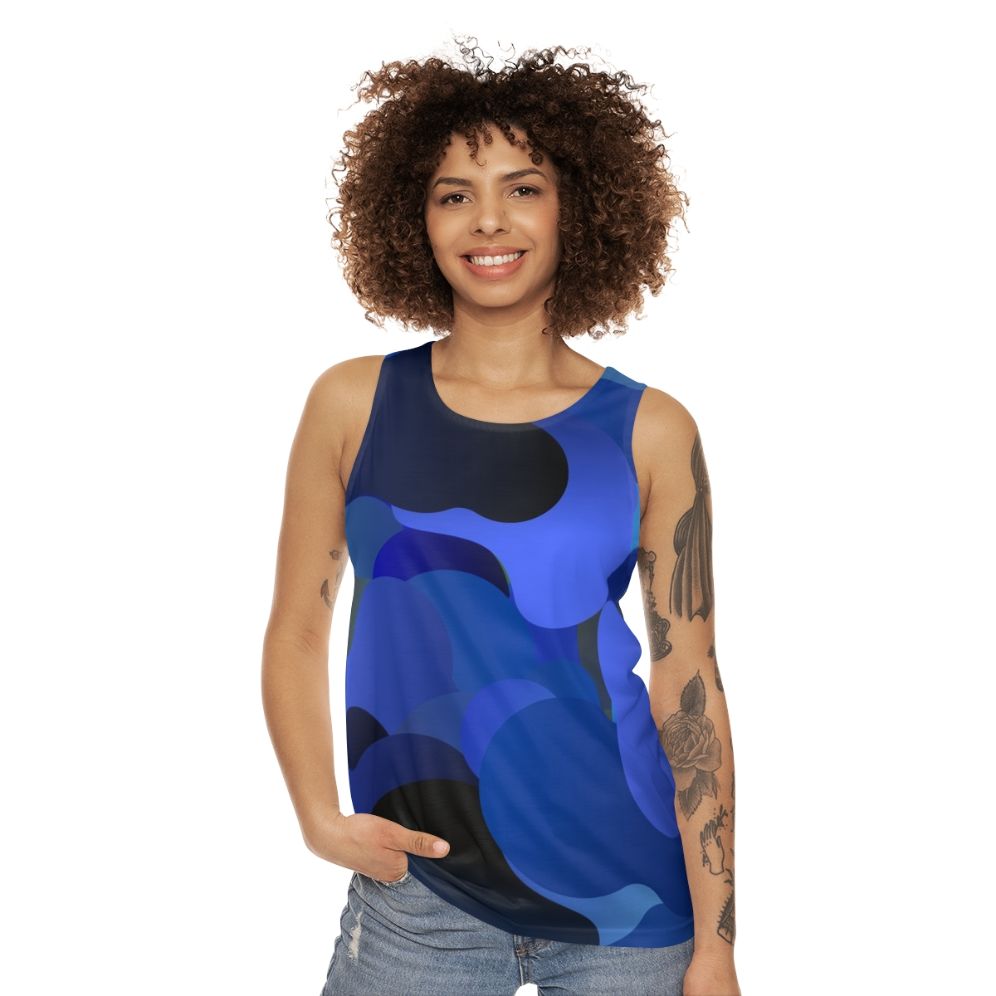 Blue camouflage unisex tank top - women