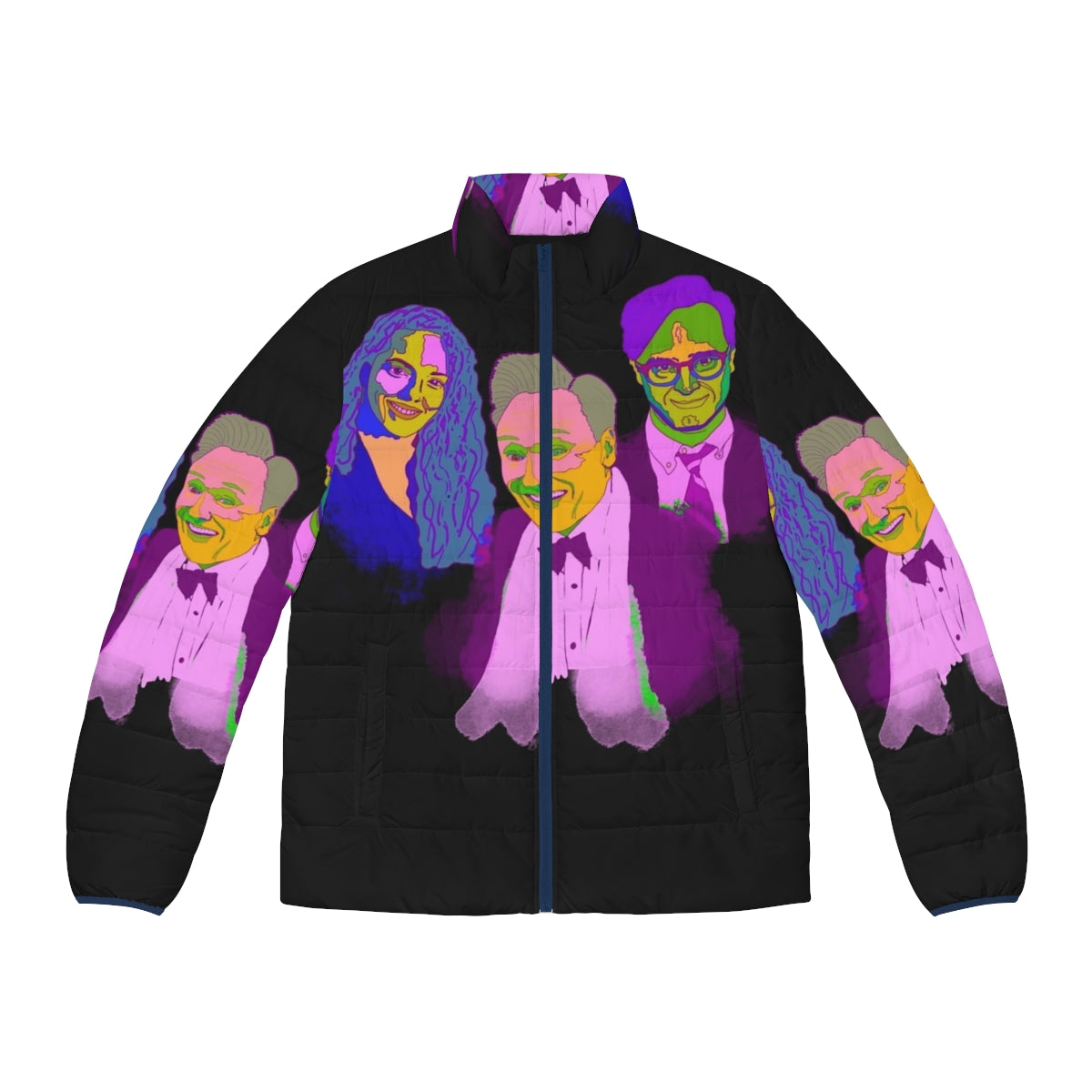 Vibrant abstract portrait of Conan O'Brien on a puffer jacket