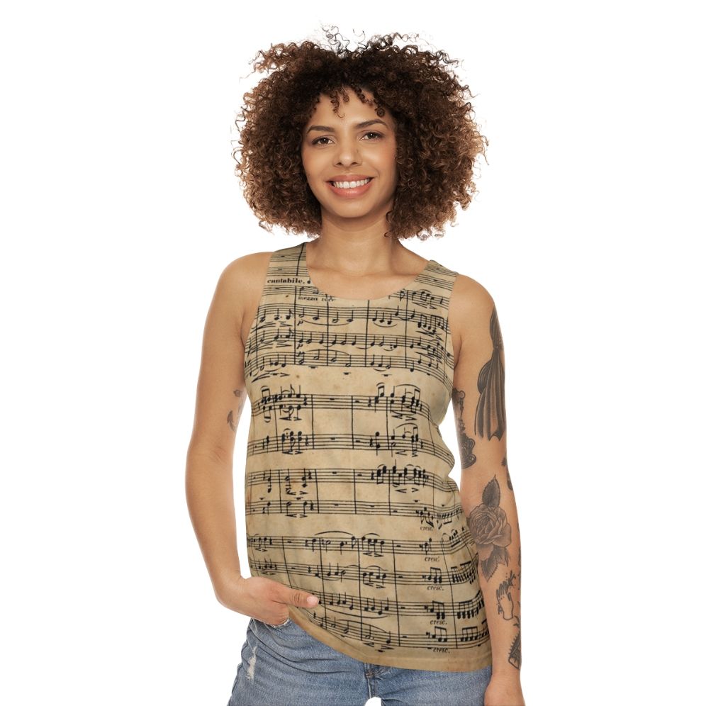 Beethoven's 9th symphony sheet music on antique paper design for unisex tank top - women