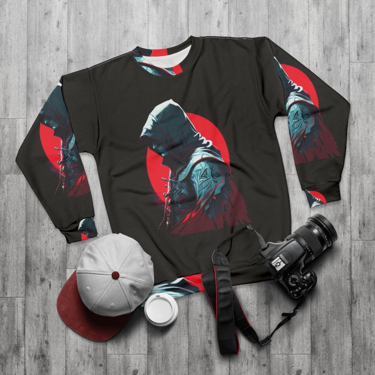 Assassins Creed Sweatshirt with Iconic Game Logo - flat lay