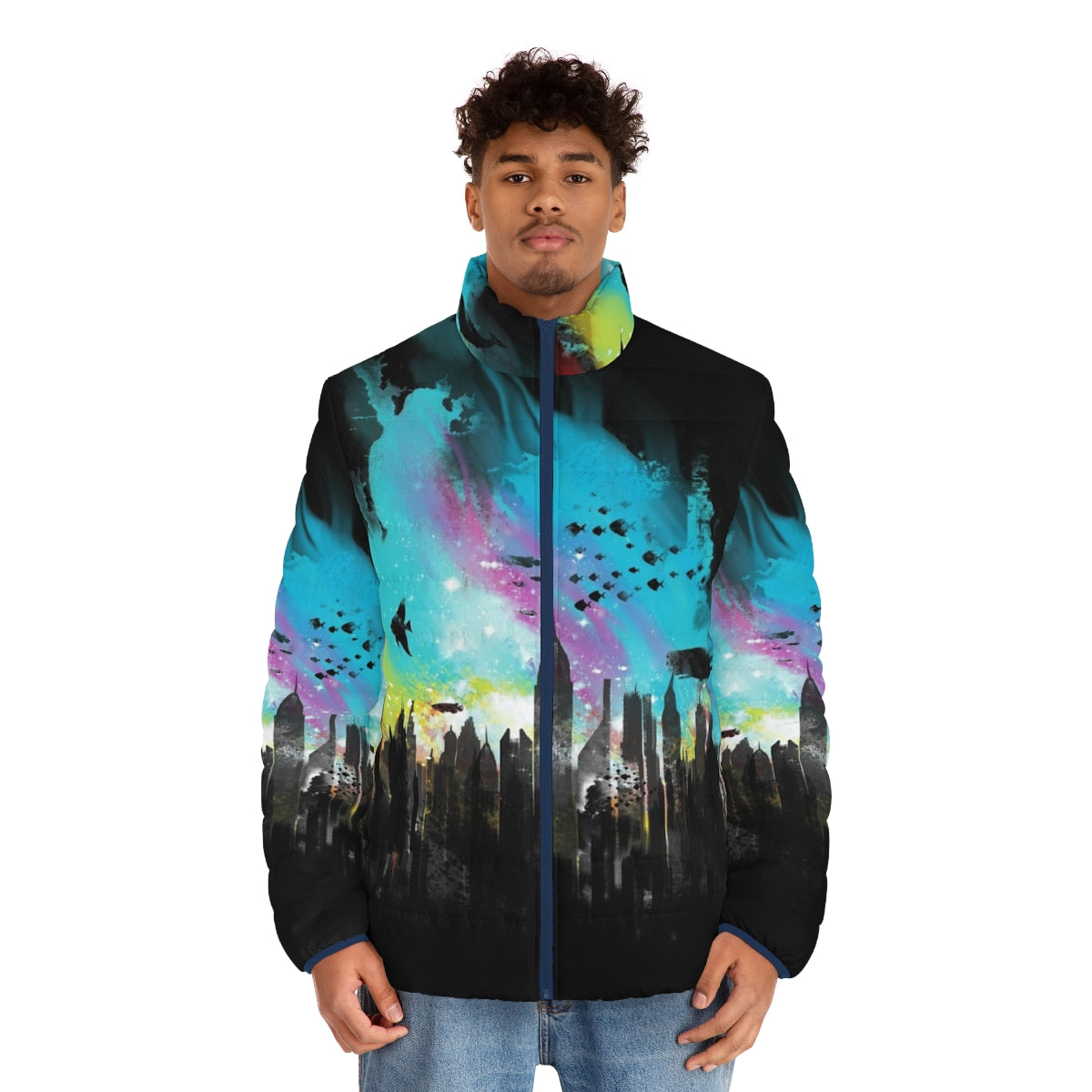 Bioshock Rapture City Puffer Jacket with Graphic Sci-Fi Video Game Inspired Design - men front