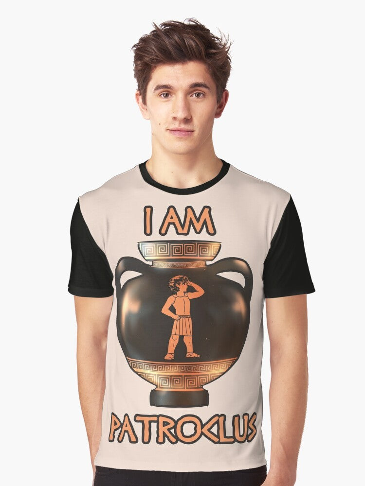 Graphic T-shirt featuring Achilles and Patroclus, inspired by Greek mythology and the Iliad - Men