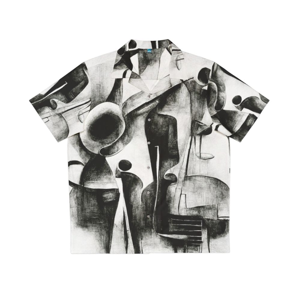 Charcoal abstract Hawaiian shirt with jazz quartet design