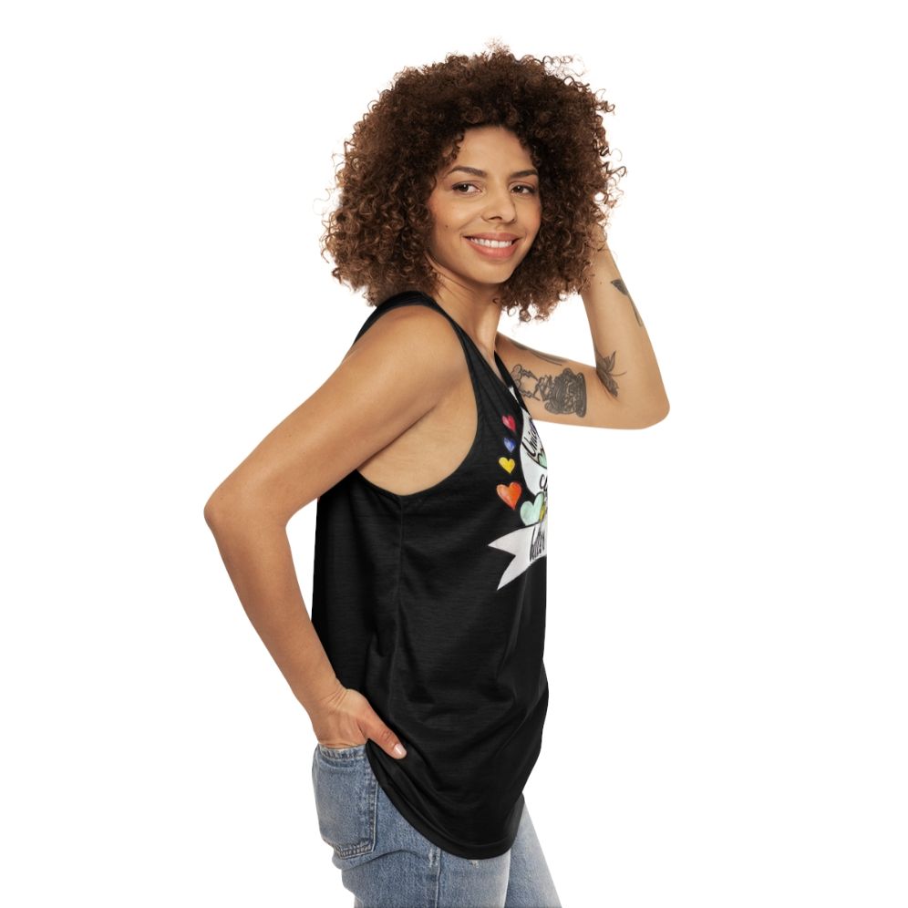 Unicorn lover unisex tank top with a playful mythical creature design - women side