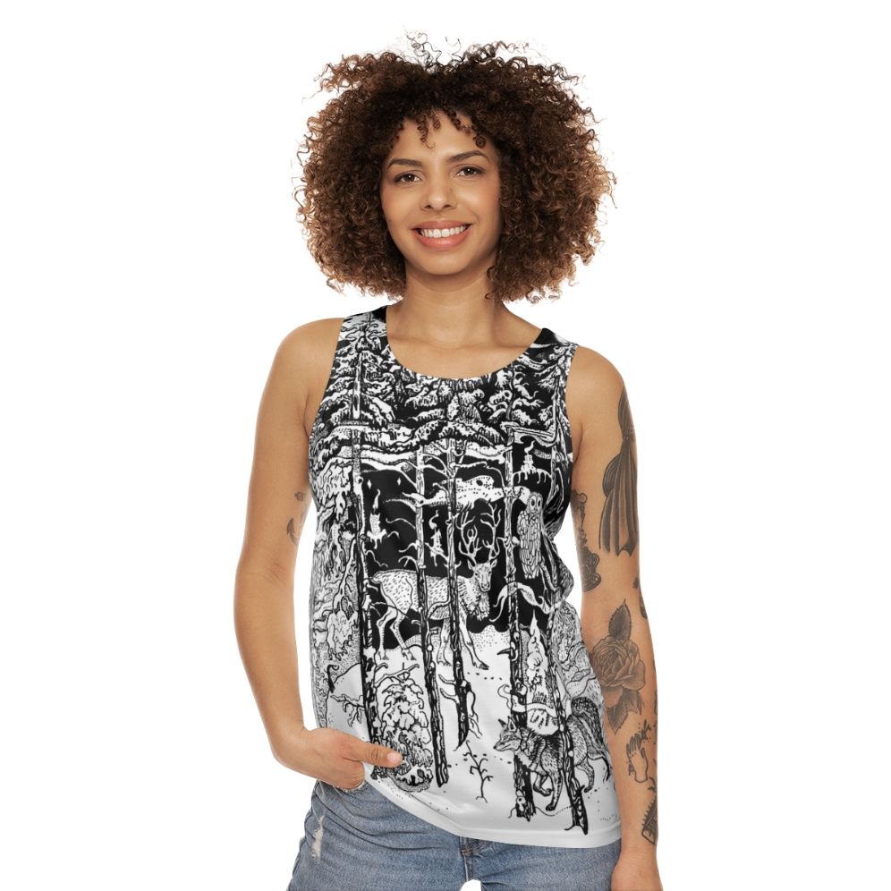 Unisex winter forest tank top with a scandinavian-inspired nature design - women