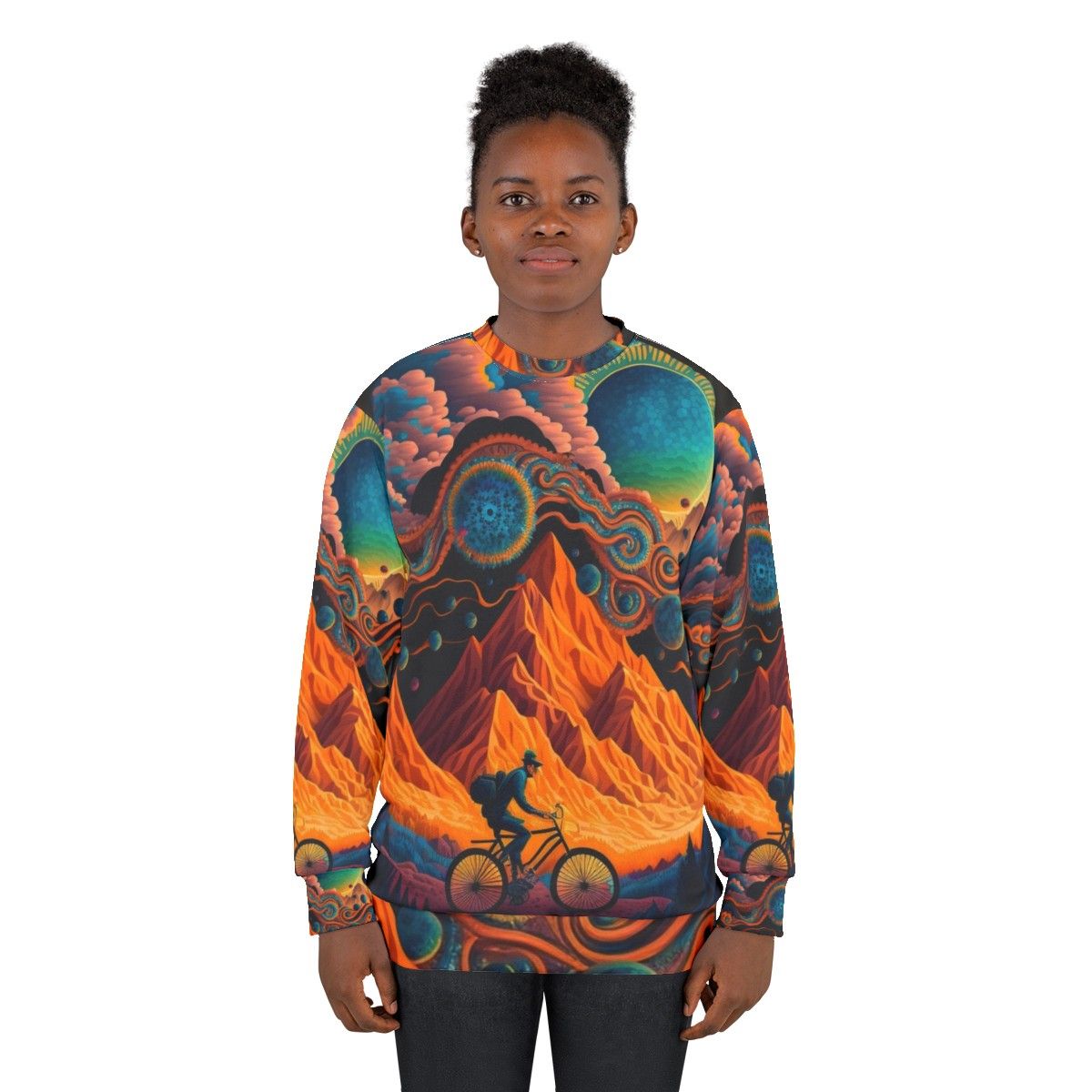 Psychedelic sweatshirt with trippy art design - women