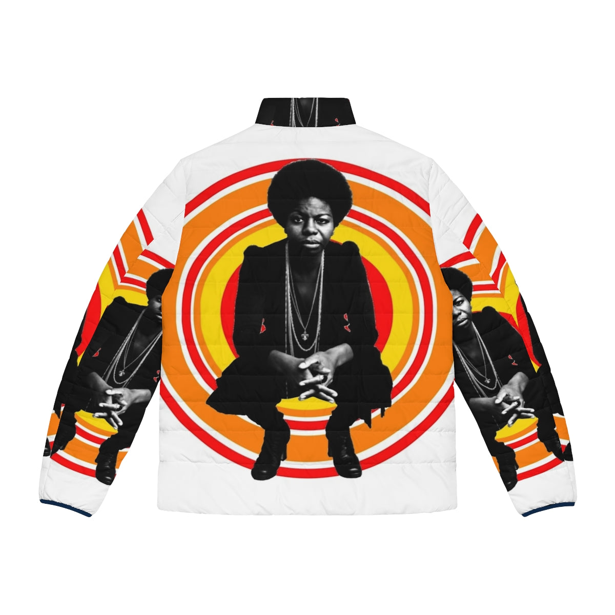 Retro puffer jacket featuring a portrait of jazz singer and pianist Nina Simone - Back