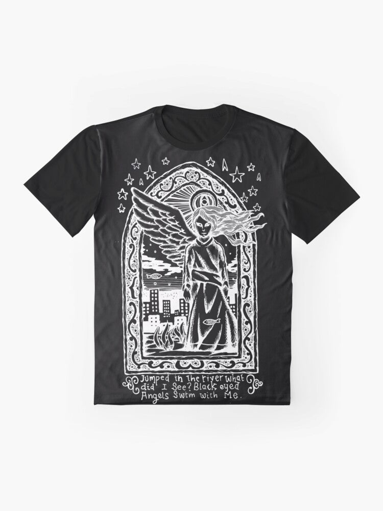 Black Eyed Angels Inverted Graphic T-Shirt featuring Radiohead Pyramid Song Lyrics - Flat lay