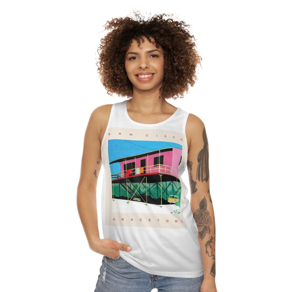 Unisex tank top with San Cisco's Gracetown album cover design - women