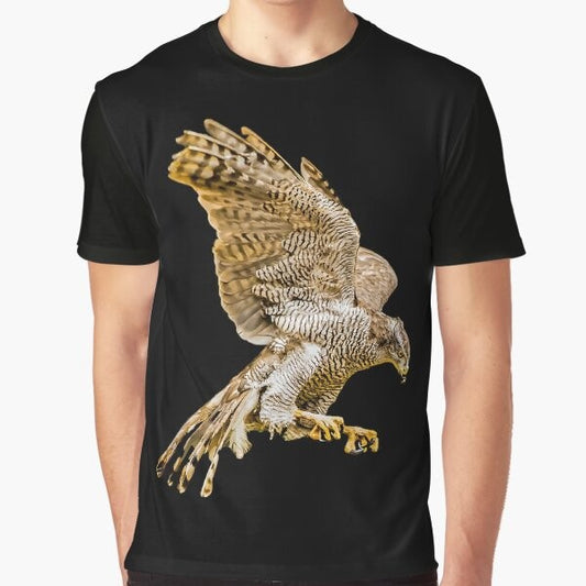 Colorful graphic design of a northern goshawk, a majestic bird of prey found in nature.