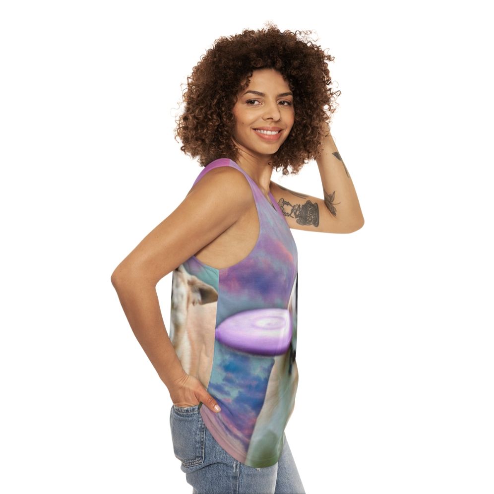 Doge frisbee vaporwave unisex tank top - women side