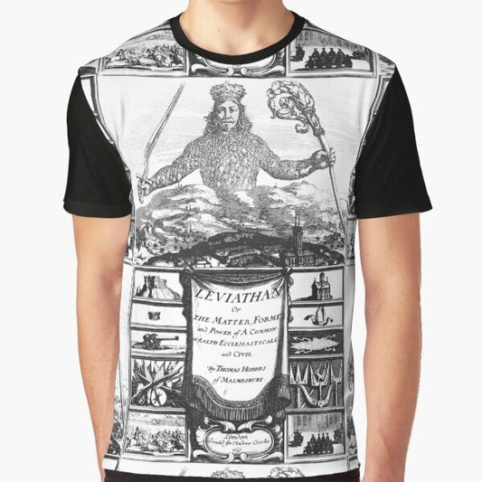 Thomas Hobbes' Leviathan Frontispiece Graphic T-Shirt featuring the iconic 1651 cover design by Abraham Bosse