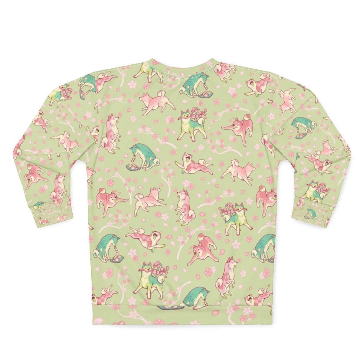 Shibakura Matchinu Matcha Sweatshirt with Shiba Inu Dog and Sakura Flower Pattern - Back