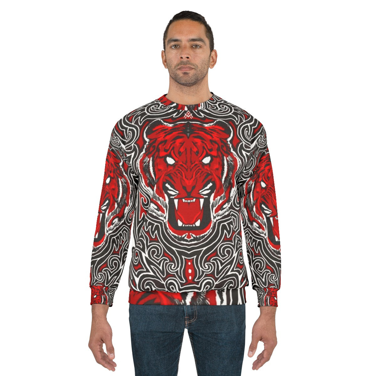 Batak Inspired Red Tiger Angry Monster Sweatshirt - men