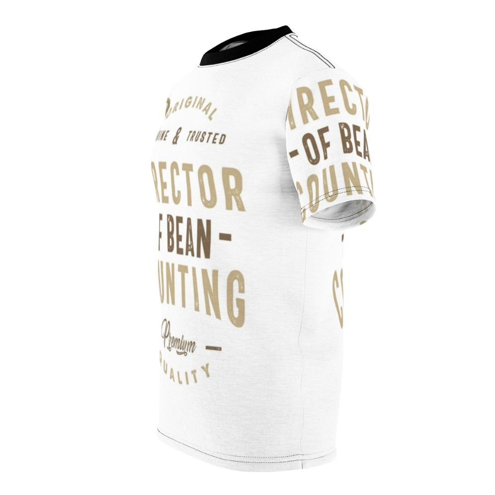 A t-shirt design featuring the text "Director of Bean Counting" in a stylized typography layout. - men left