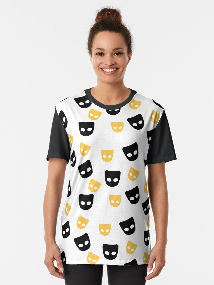 Grindr Pride Graphic T-Shirt featuring a colorful pattern design - Women