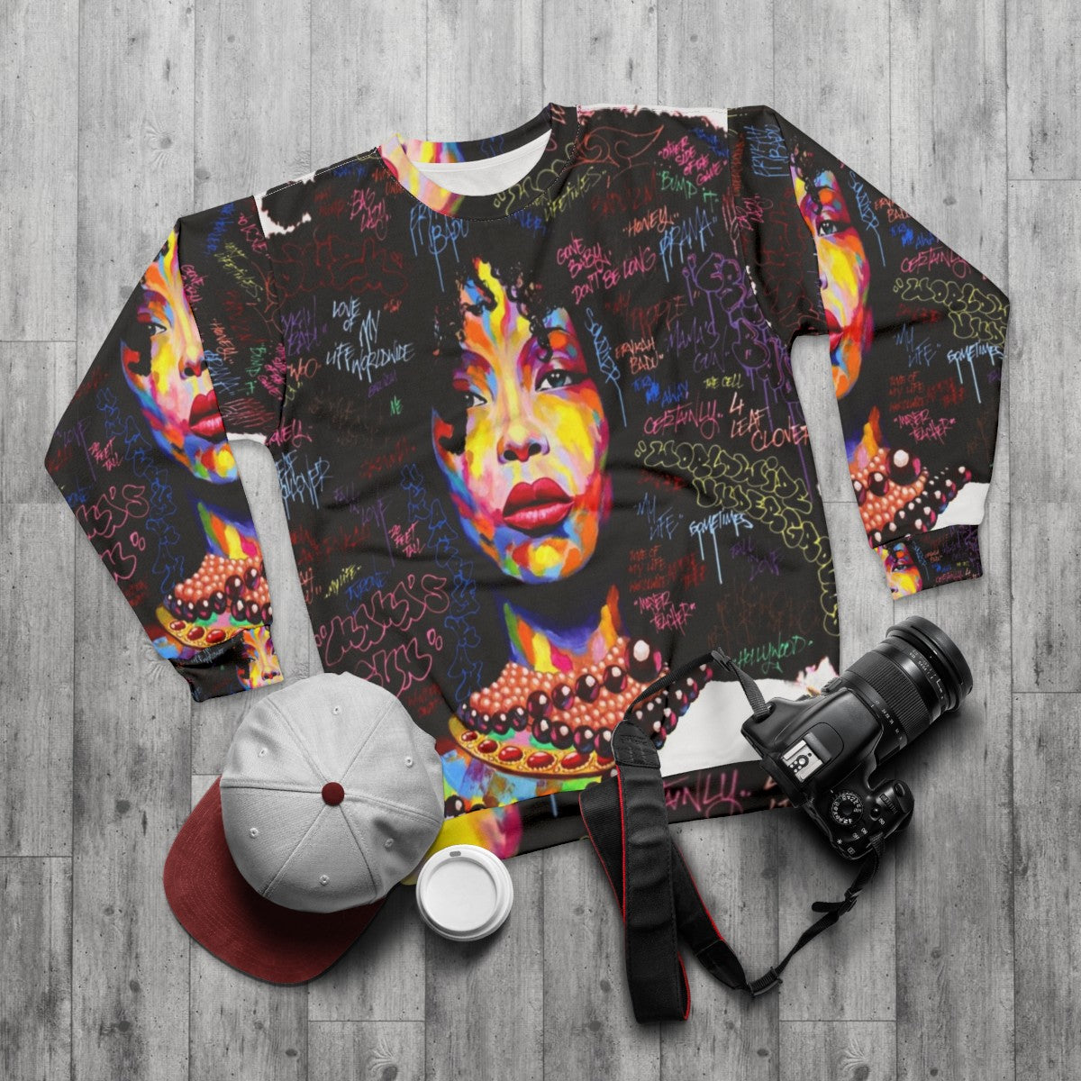 Graffiti-inspired hip hop sweatshirt - flat lay