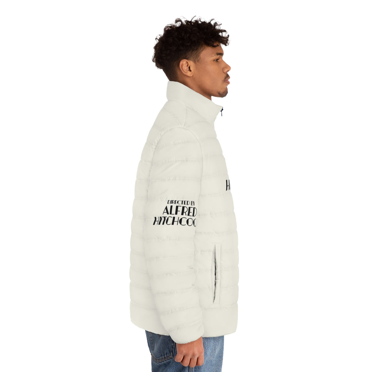 Puffer jacket with an Alfred Hitchcock-inspired design - men side right