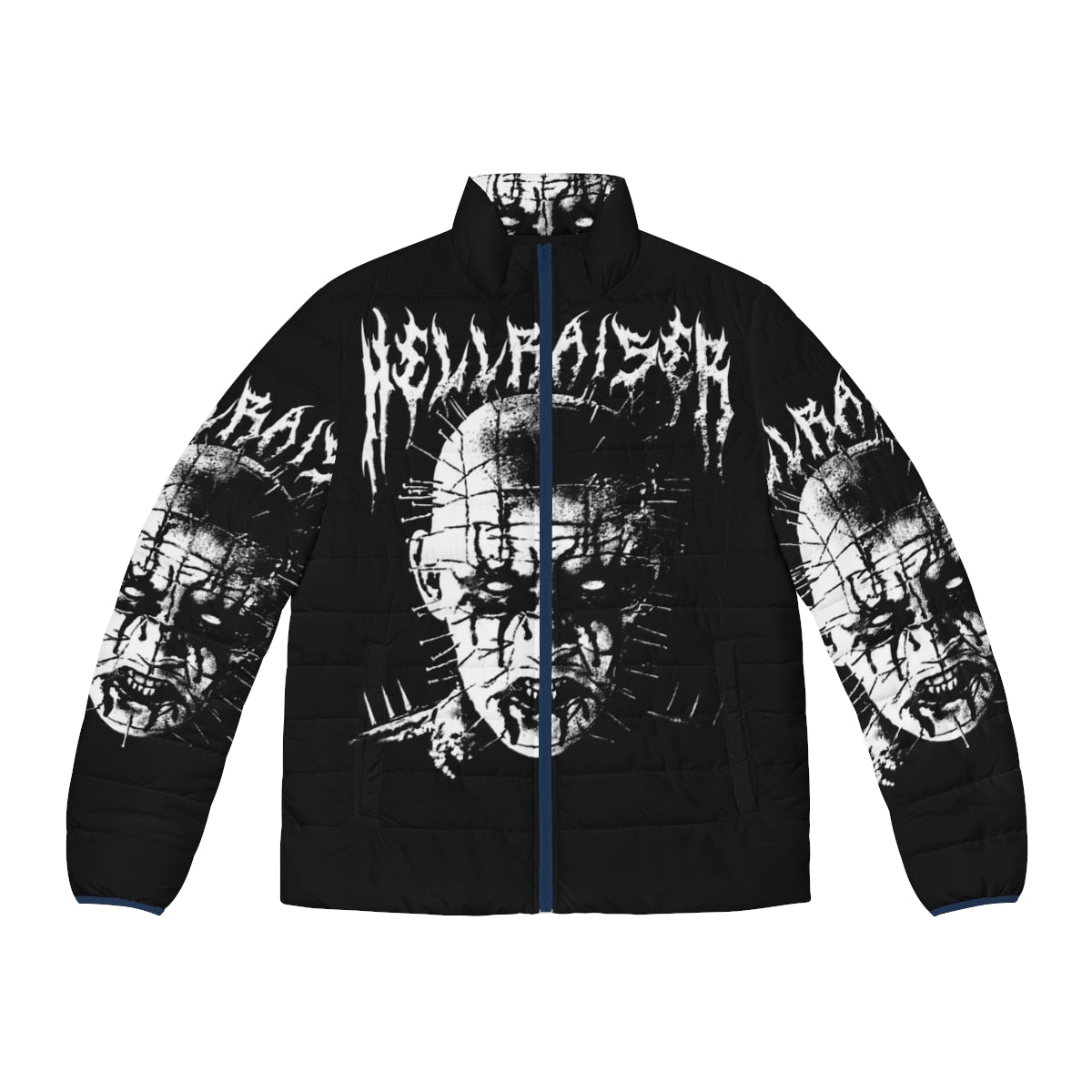 Black Metal Pinhead Puffer Jacket featuring Hellraiser inspired design