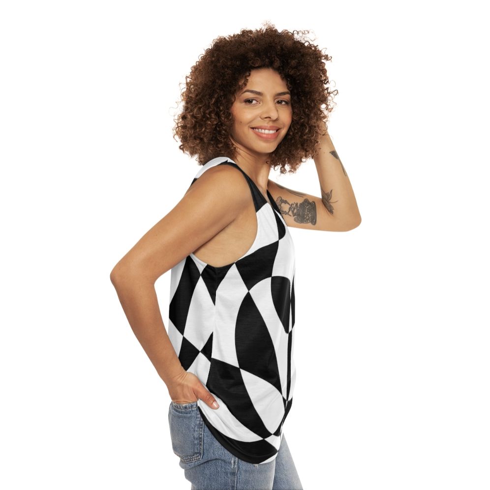 Retro 1960s Black and White Abstract Unisex Tank Top - women side