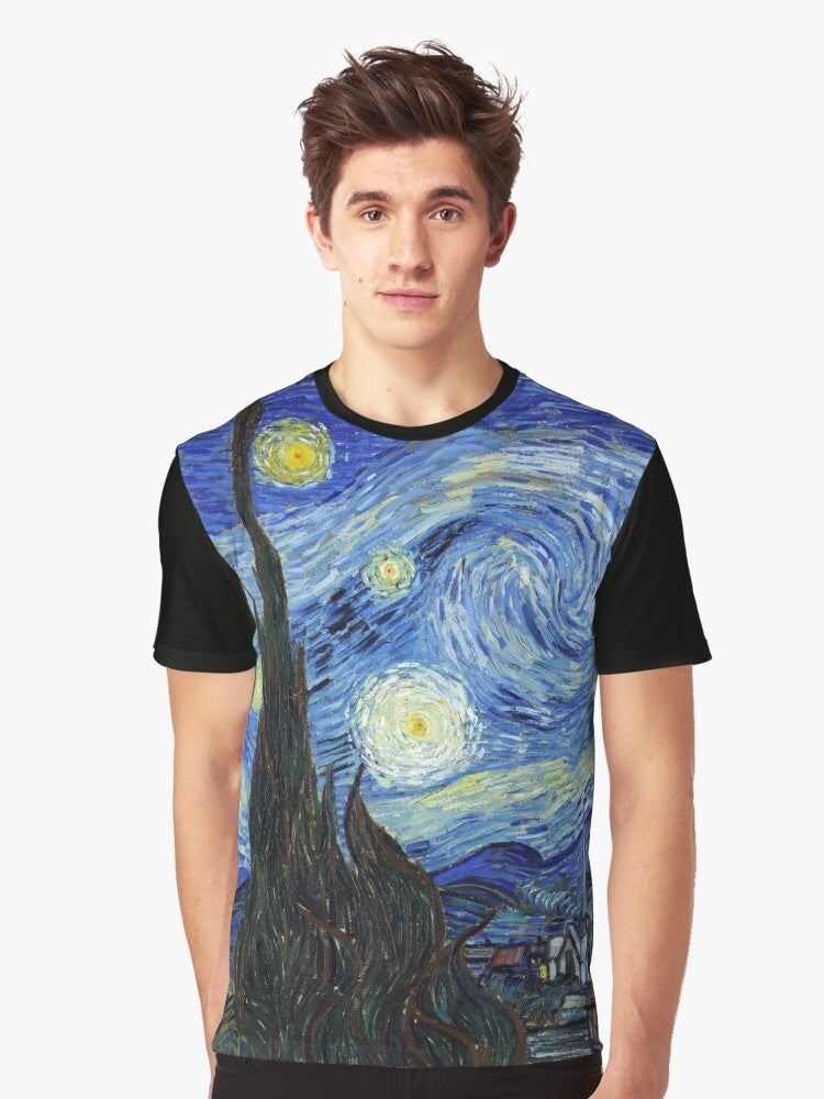 Vincent van Gogh's famous Starry Night painting on a graphic t-shirt - Men