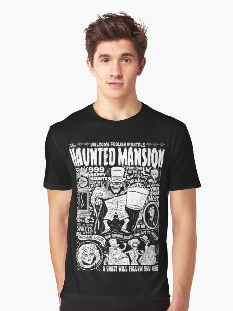 Haunted Mansion t-shirt featuring a spooky graphic design of a haunted house - Men