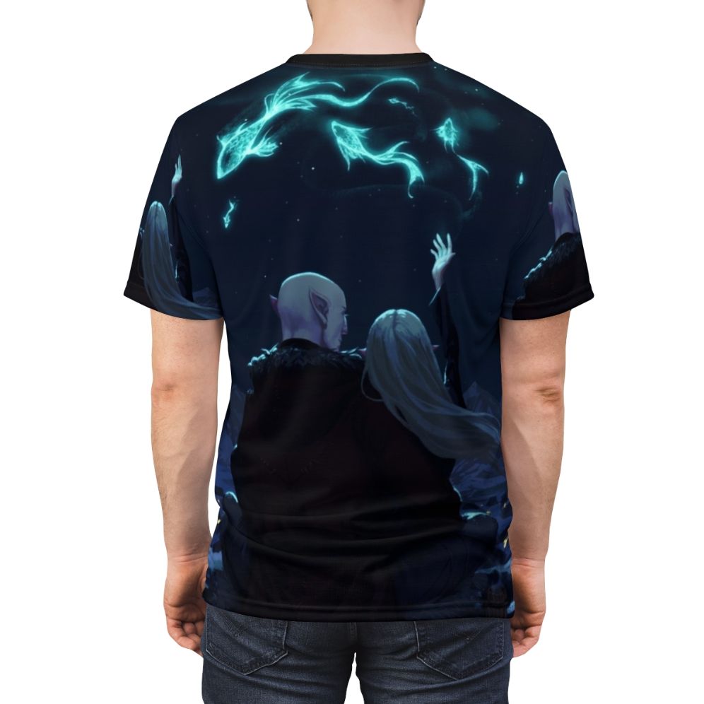 Enchanting fantasy-inspired AOP t-shirt featuring an elf couple from the Dragon Age series - men back