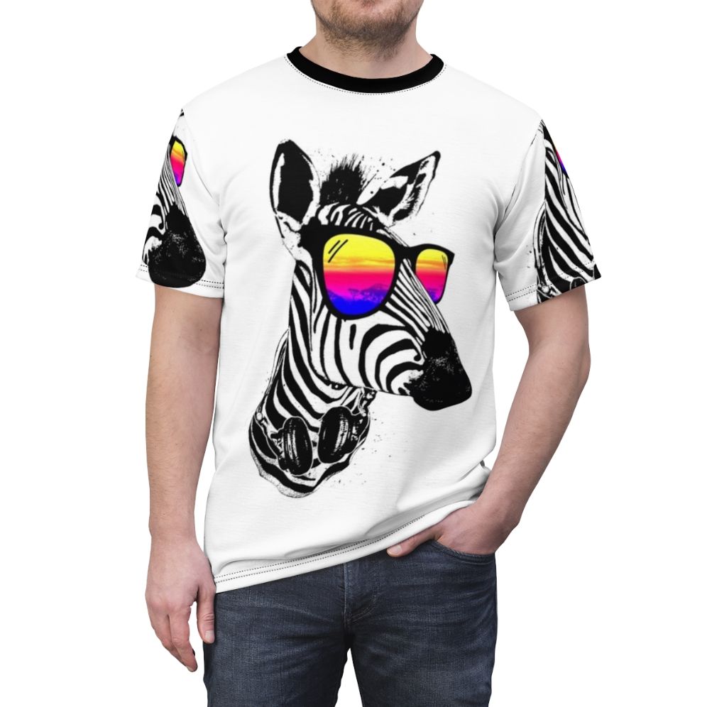 Fashionable zebra animal print t-shirt with a cool, wild design - men front