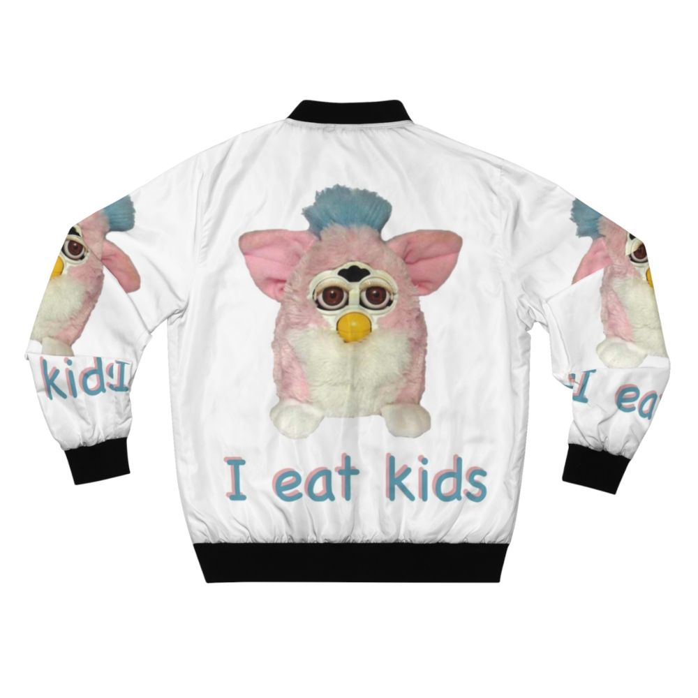 Cursed Furby design on a black bomber jacket - Back