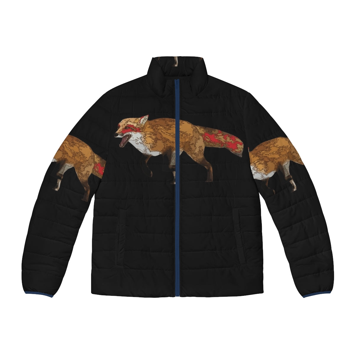 Kitsune spirit red fox puffer jacket with fall and autumn design