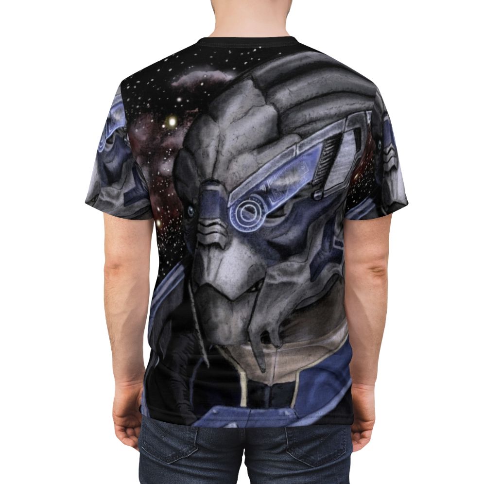 T-shirt featuring characters Garrus Vakarian and Thane Krios from the popular sci-fi game Mass Effect - men back