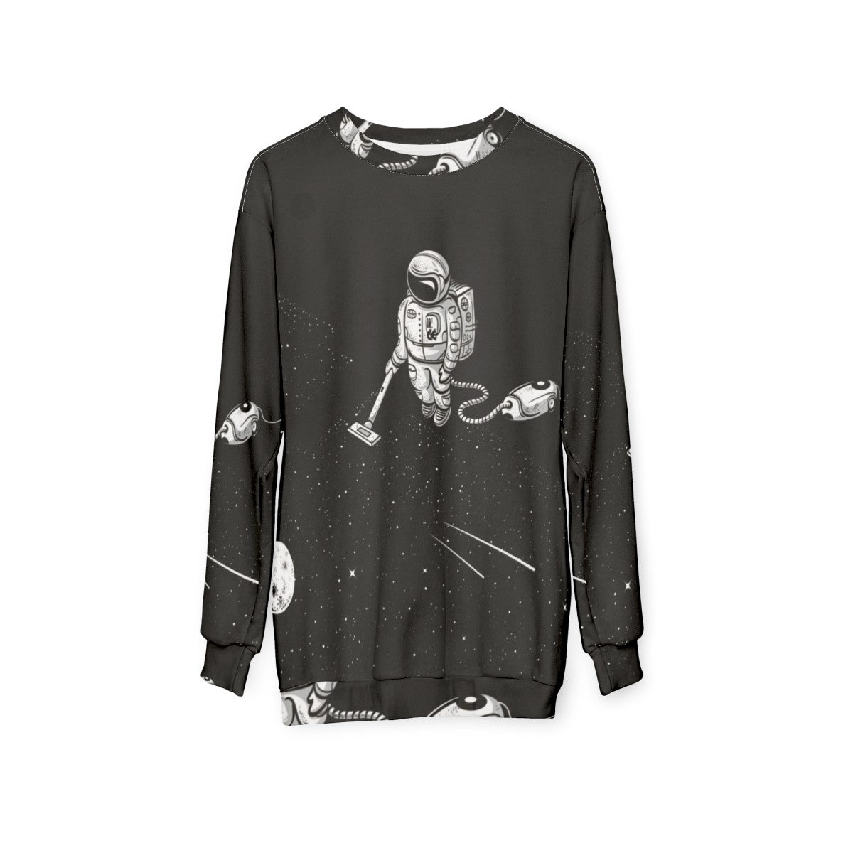 Space Cleaner Sweatshirt with Astronaut Graphic - hanging