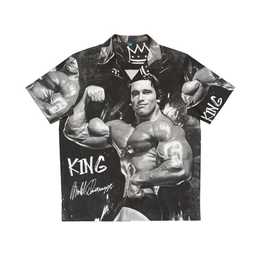 Arnold Schwarzenegger-inspired Hawaiian shirt with tropical print