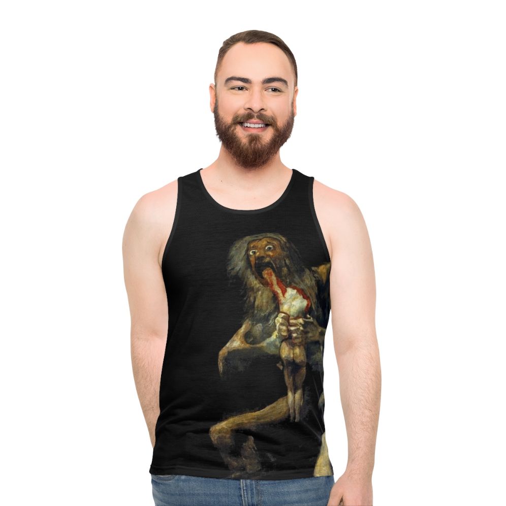 Unisex tank top featuring the mythological figure of Saturn devouring his son - men