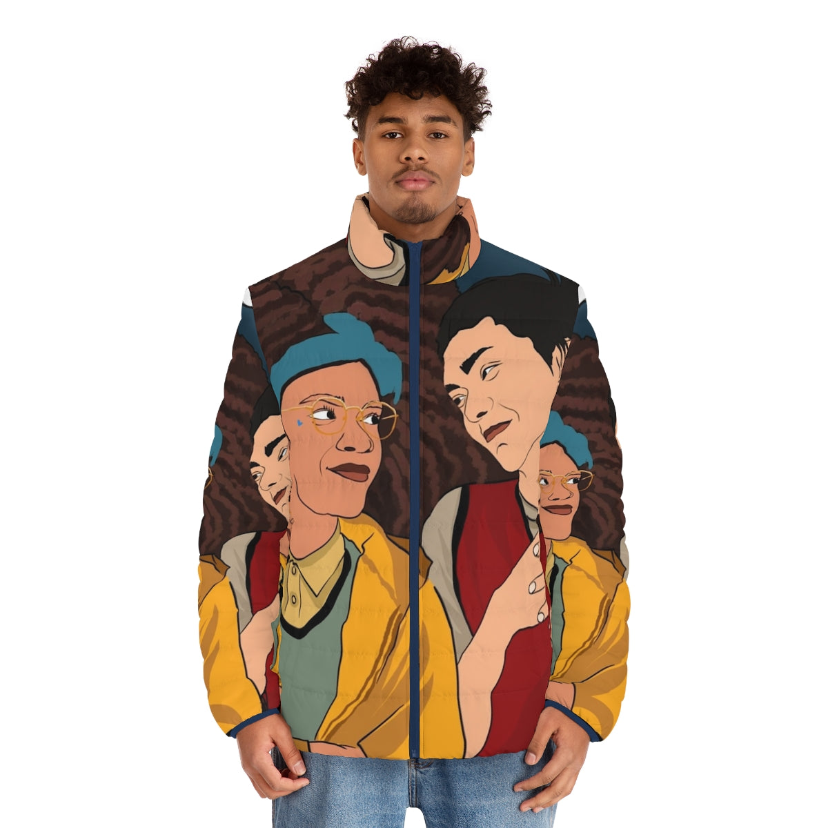 Heartstopper Elle Tao Puffer Jacket featuring the show's characters - men front