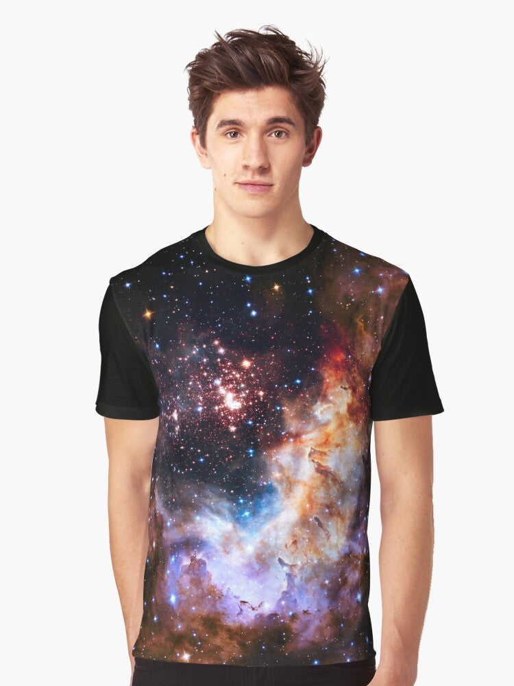 Graphic t-shirt featuring the Westerlund 2 nebula, a stunning cosmic formation in the galaxy - Men