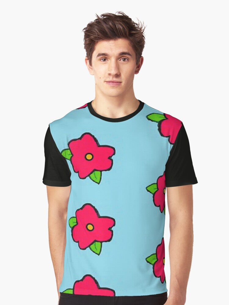 Graphic t-shirt featuring a king-size Homer Simpson wearing a muumuu with a flower design - Men