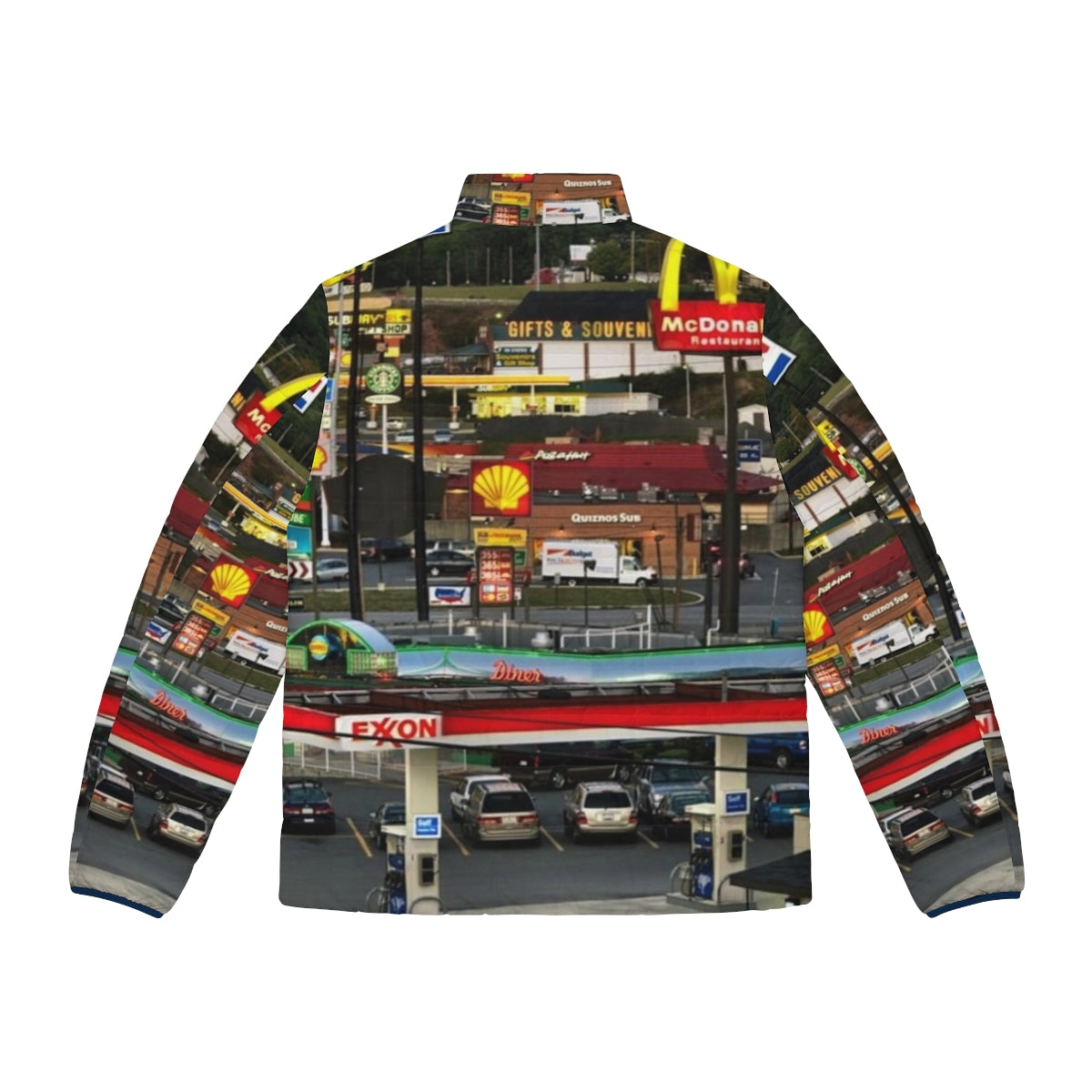 Vintage puffer jacket with Breezewood, PA truckstop and Americana-inspired graphics - Back