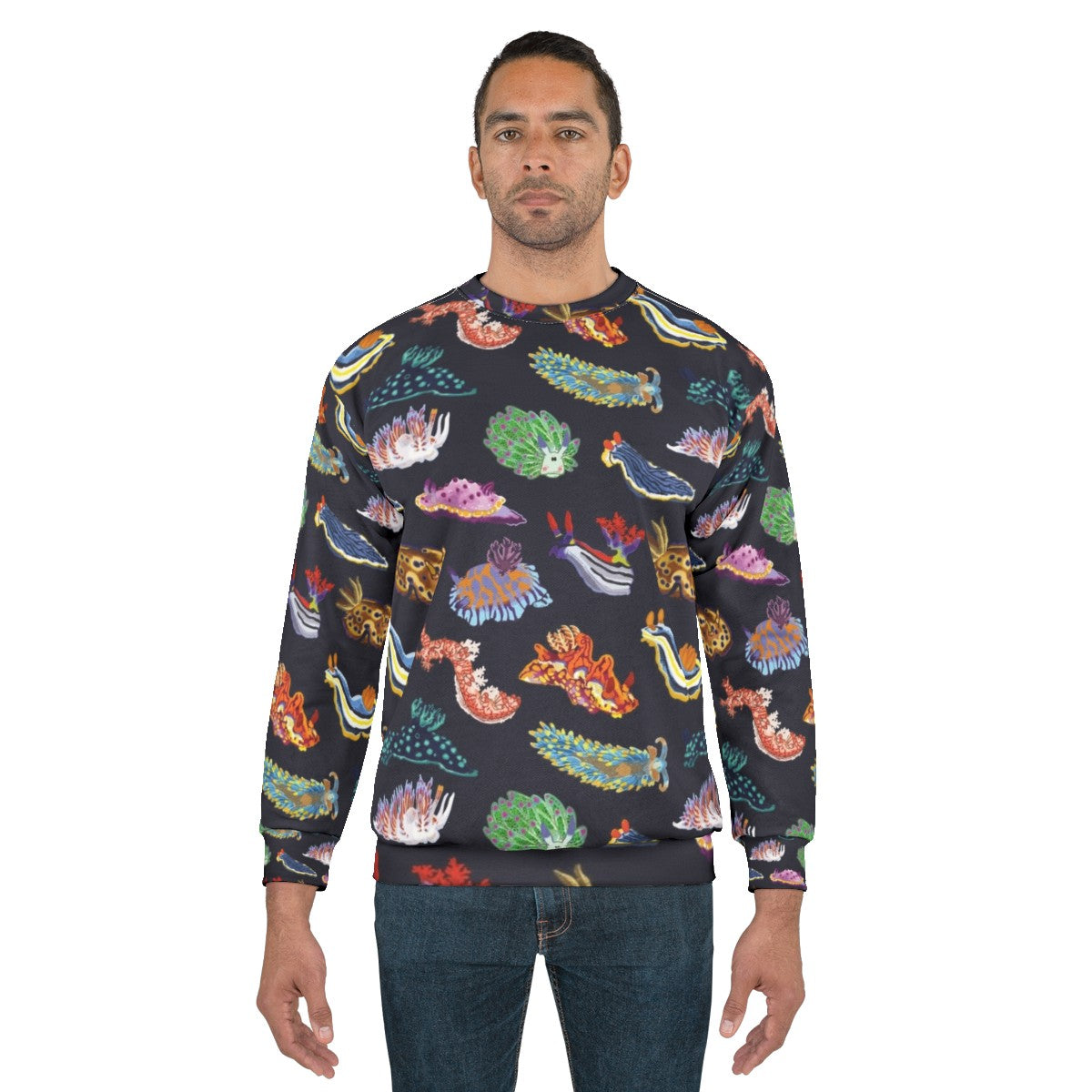 Colorful sea slug or nudibranch design on a sweatshirt - men