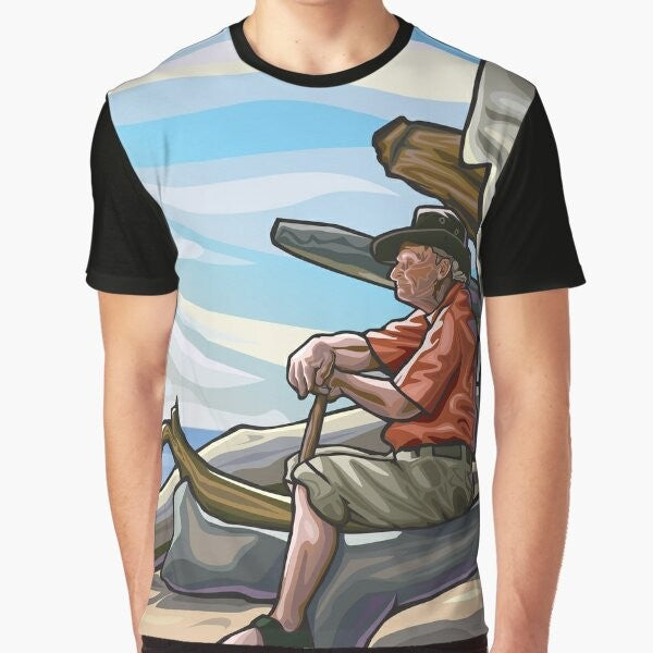 Coastal graphic t-shirt featuring abstract beach art design