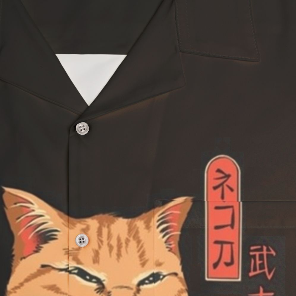 Catana Hawaiian Shirt with Samurai Cat Design - Detail