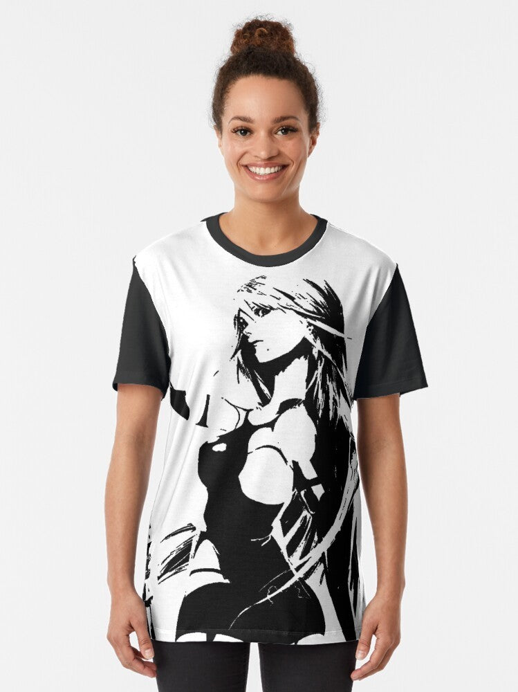 Weathered graphic t-shirt featuring the character A2 from the video game Nier Automata - Women