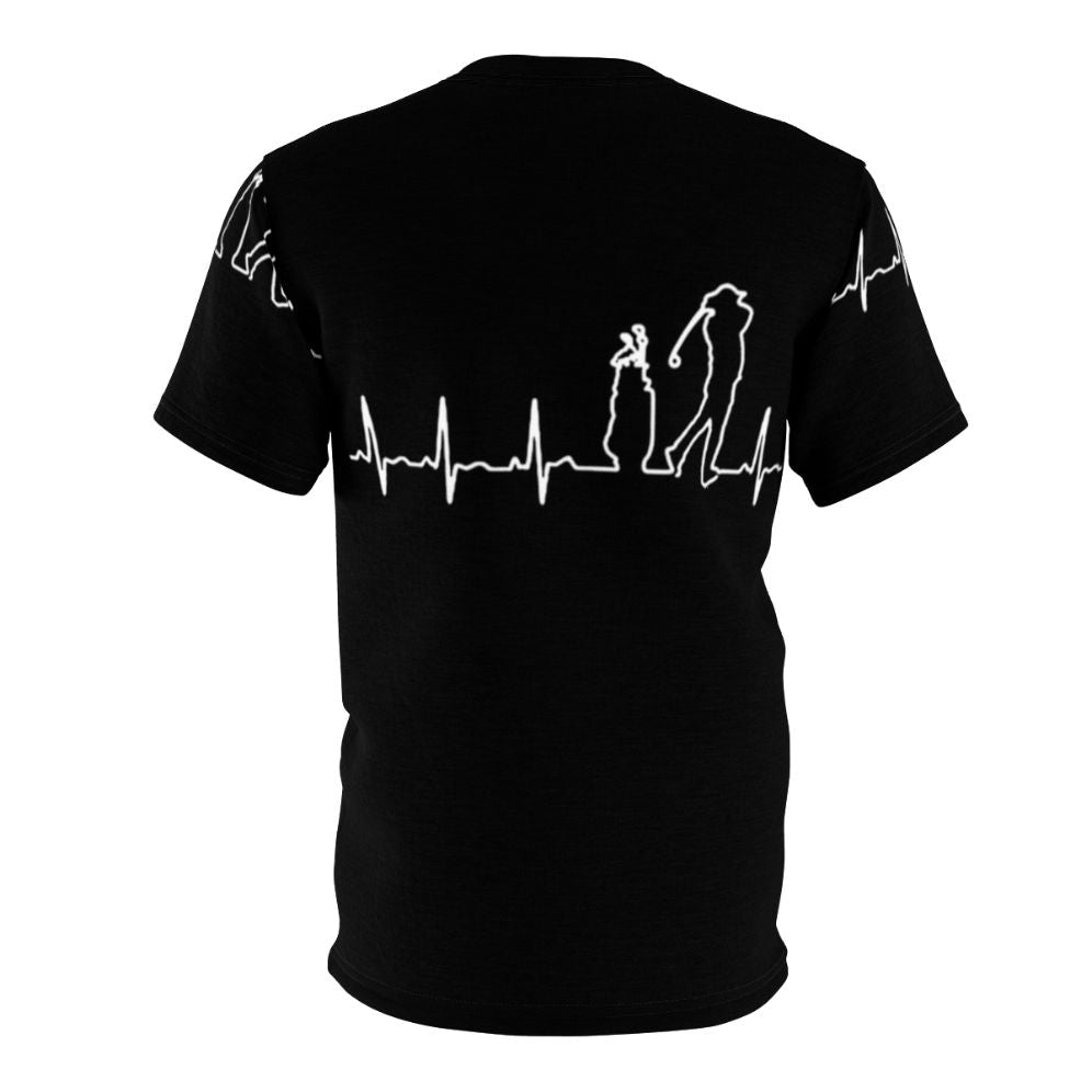 A high-quality t-shirt featuring a golfing heartbeat design, perfect for golf enthusiasts. - Back